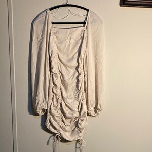 Chic Cream Long Sleeve Ruched Dress